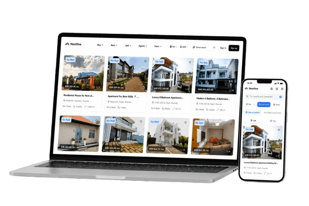 Nextline Homes property platform on laptop and mobile devices